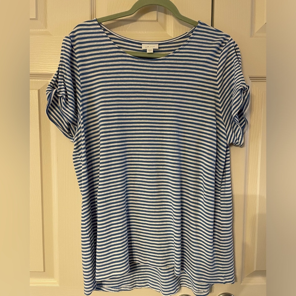 J.jill, Linen, Tunic, Top, Cold Shoulder, Striped, Coastal, Stretch, Knit, XL